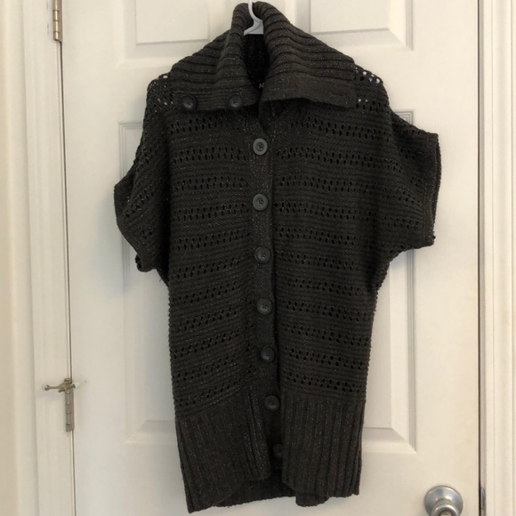 Charcoal w/ Silver Sparkle Button Up Sweater - Picture 2 of 5